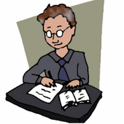 a clipart of a man wearing round glasses and writing